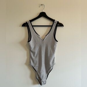 Urban Outfitters Out From Under Black and White Striped Bodysuit (S)